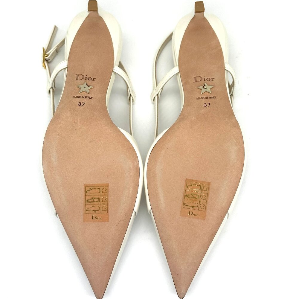 DIOR MY 50 Patent Leather Slingback Sandals Kitten Heels Pumps Shoes Ivory - Picture 15 of 16